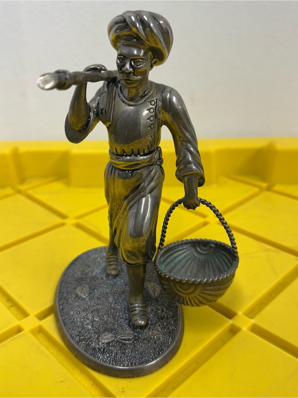 Vtg Bombay Company Nubian Man with Basket Silver Tone Metal Figurine Statue 2001